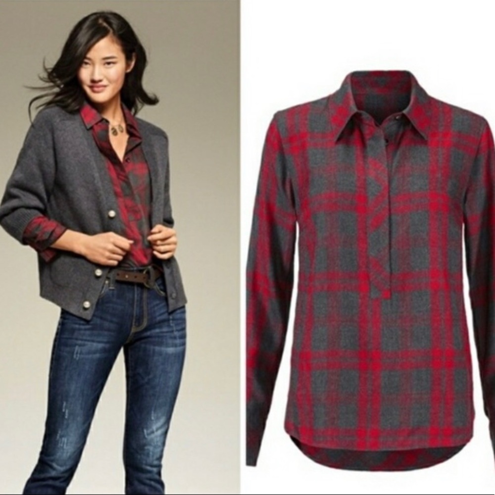 CAbi 3587 Cunningham Shirt  Red and Gray Plaid